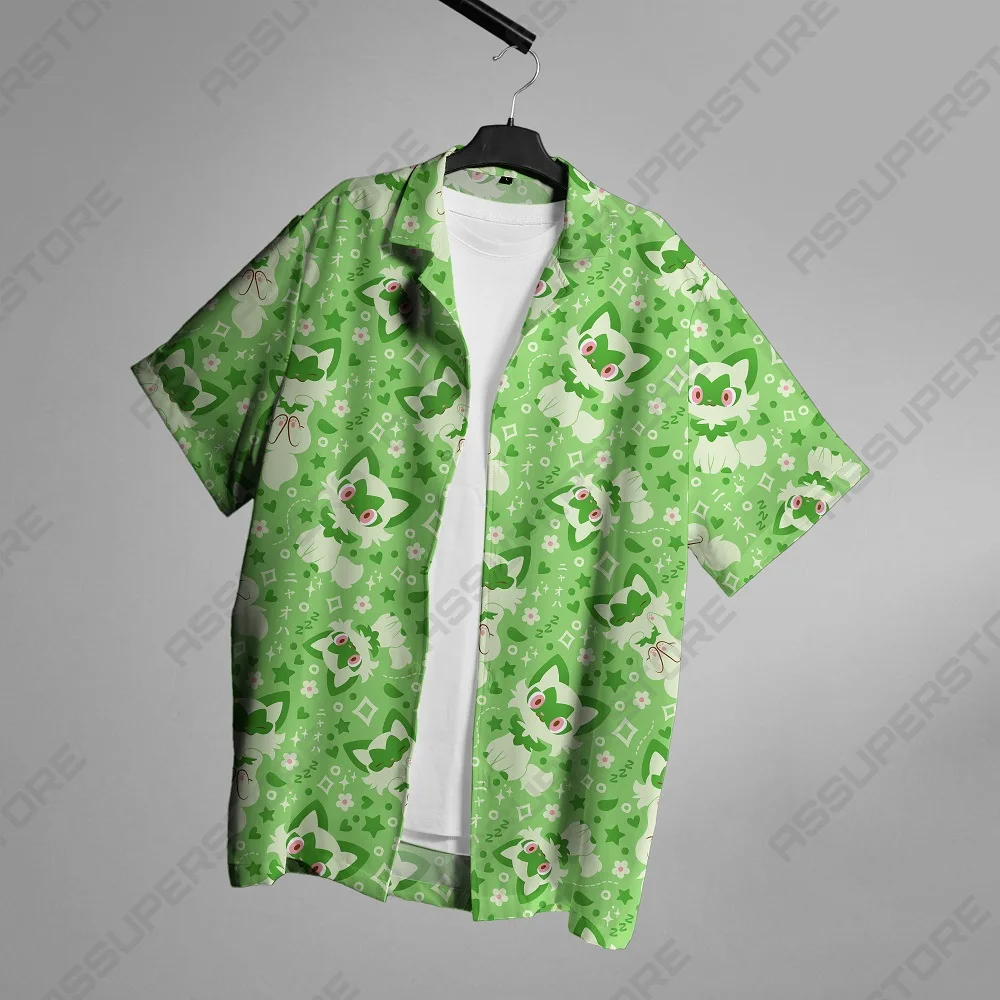 2025 New Summer Fashion Harajuku Street Interest Cartoon Casual Trend Turn-down Collar Men's Lapel Short-sleeved Shirt Tops Y2K - Image 3