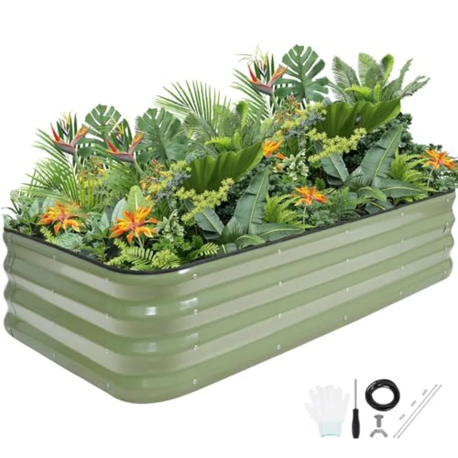 

Комплект регулируемой приподнятой грядки 4-в-1 из оцинкованного металла для овощей и цветов, высота 12 дюймов, зеленый, различные размеры 5x3x