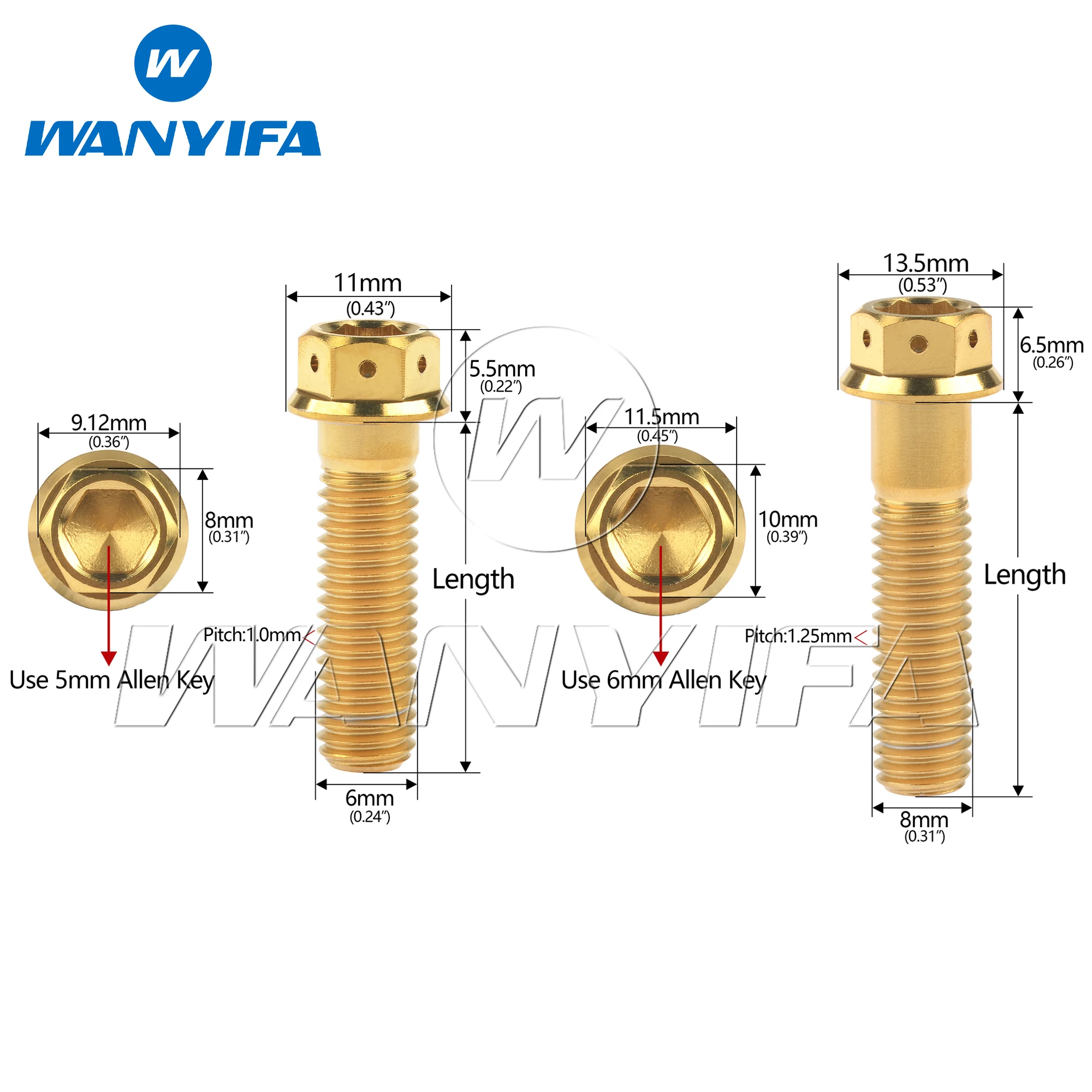 Wanyifa 6pcs Titanium Bolt M6/M8x10 15 20 25 30 35 40 45 50 55 60mm Flange with Drilled Holes Hex Head Screws for Motorcycle