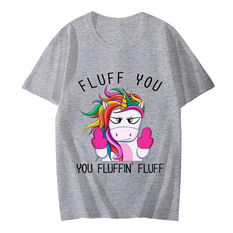 Fluff You You Fluffin Fluff Horse Rainbow Funny T Shirt Short Sleeve Tee Female Summer Tops Womens Lady T-shirt Horse Tshirt