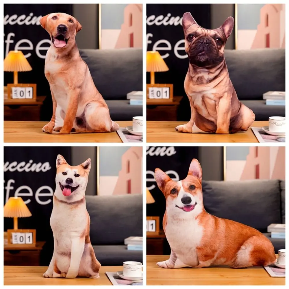 

3D Simulation Dog Labrador Corgi Shiba Inu Bulldog Dog Stuffed Pillow Lifelike Home Decor Dog Cushion Stuffed Animals