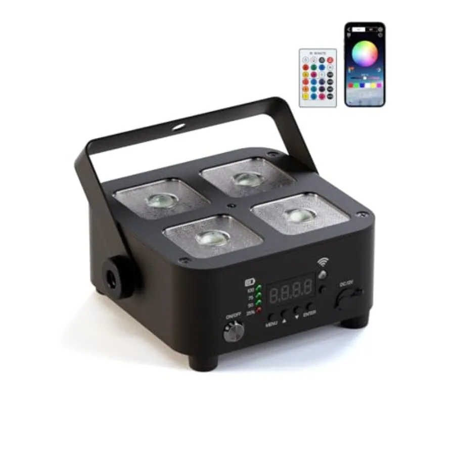 

Wireless Rechargeable Stage Lights, 5200mAh Par Lights, 40W RGBW+UV Uplight, Controllable via APP, Remote Control, and Wireless