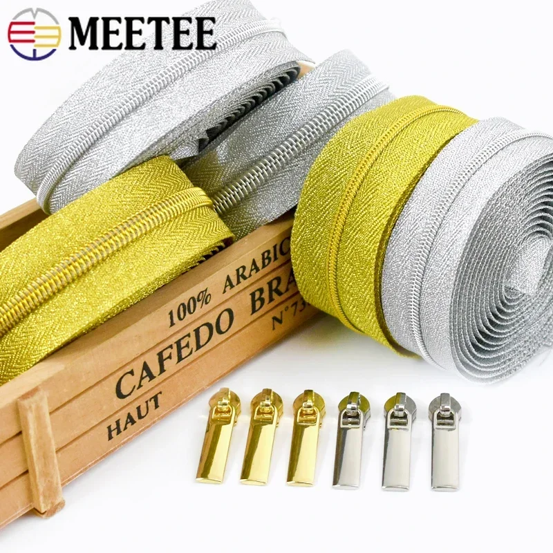 4M Gold Silver 3# 5# Nylon Zipper Tapes for Sewing+ Zippers Sliders DIY Zips By The Meter Coat Repair Kits Apparel Accessories