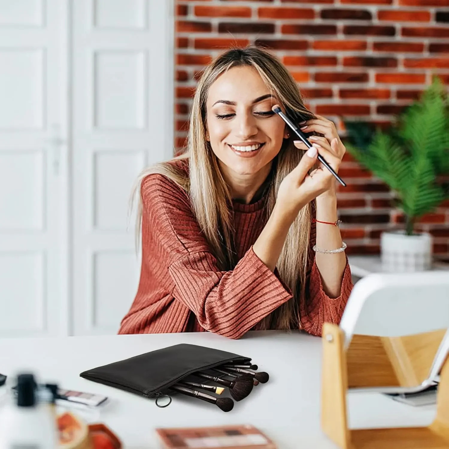 Bolsa de cosméticos de malla, bolsa de maquillaje portátil, bolsa de aseo de viaje para organizador de maquillaje, accesorios de viaje para el hogar y la Oficina, 6 piezas M