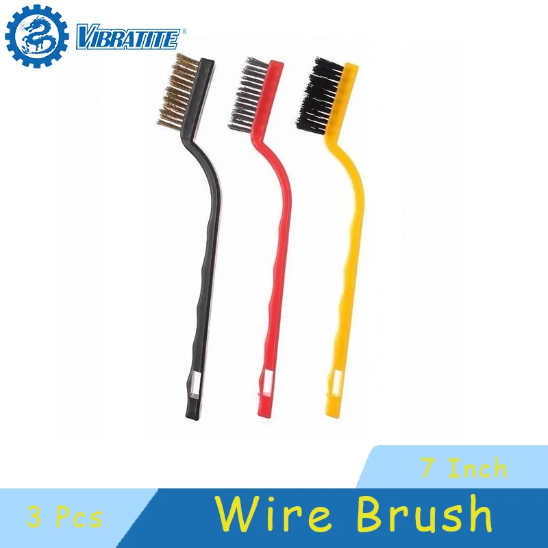 3 Pcs Wire Brush 7 Inch Metal Detail Remover for Metal with Curved Handle Less Steel Scrubber for Removing Impurities