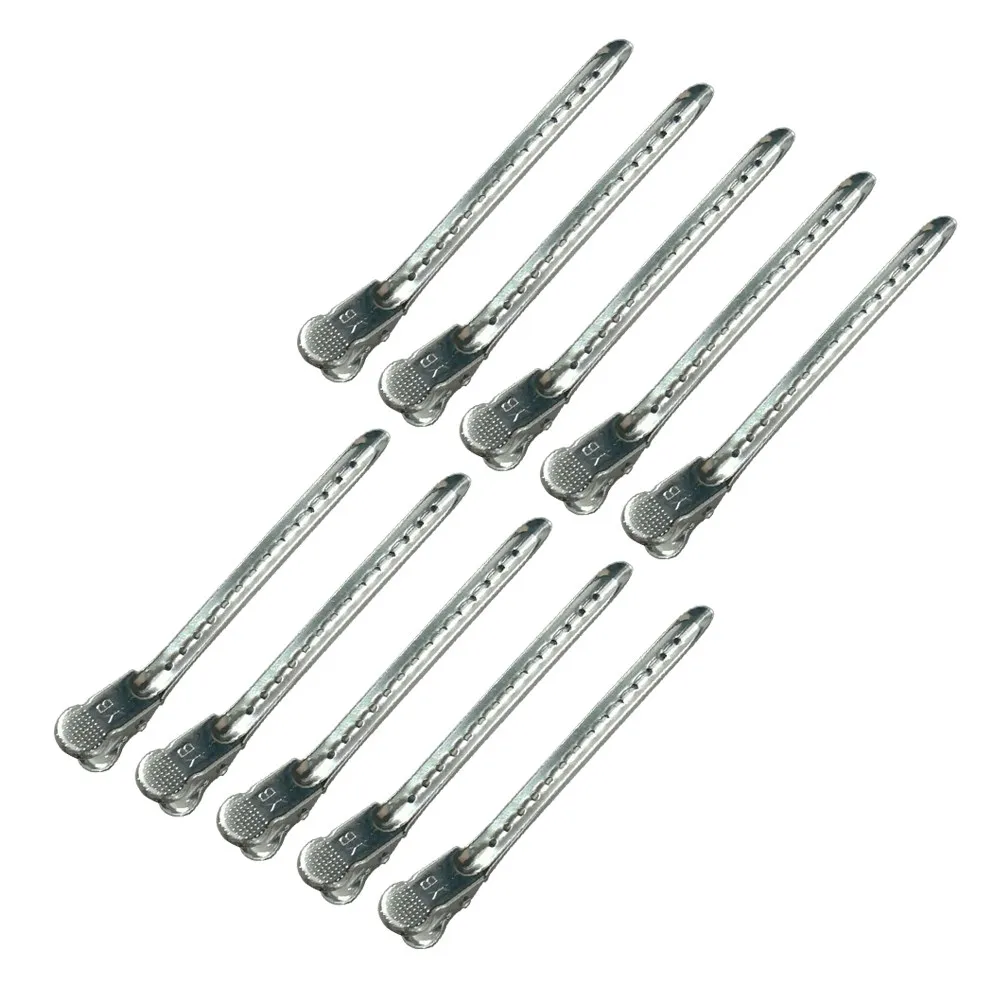 10Pcs Hair Salon Clips Duck Mouth Type Double Hinged Steel Hairpins Strong Hold for Styling Coloring Cutting Home Garden Use