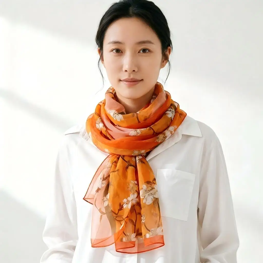 

160x50cm Two-Tone Floral Scarf Women Lightweight Chiffon Shawl Wrap Dual Color Gradient Print Hijab Beach Sunscreen Foulard Stol