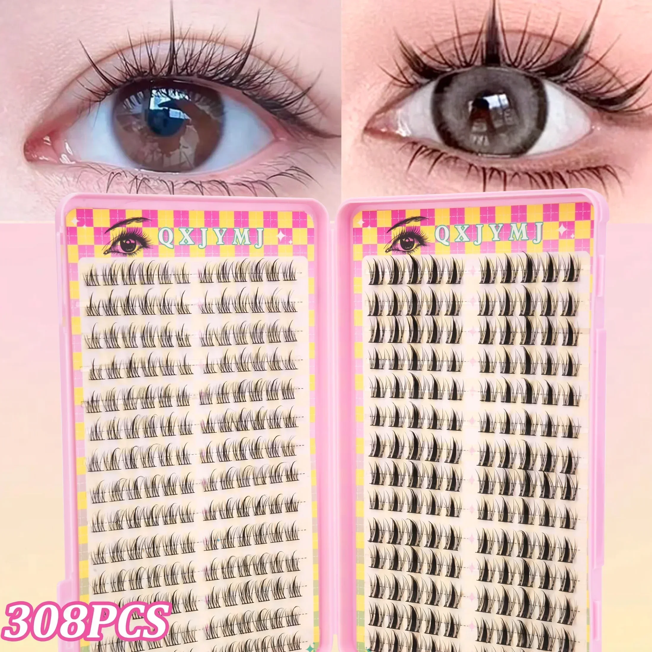 Cute Lash Cluster Kit With Glue Tweezer & Brush, natural looking fanned crossed soft and unique reusable artificial eyelashes