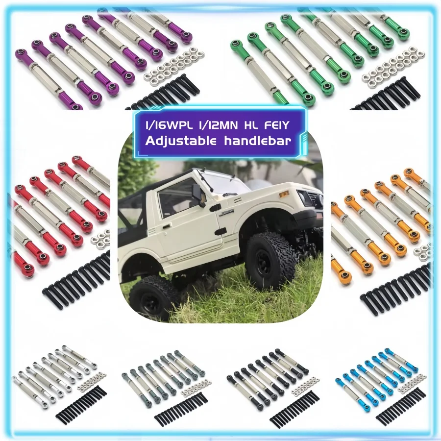 1 Juego de accesorios de modificación de Metal, varilla de tracción ajustable para WPL 1/16 Full Series/MN 1/12 Full Series, otros coches de Control remoto