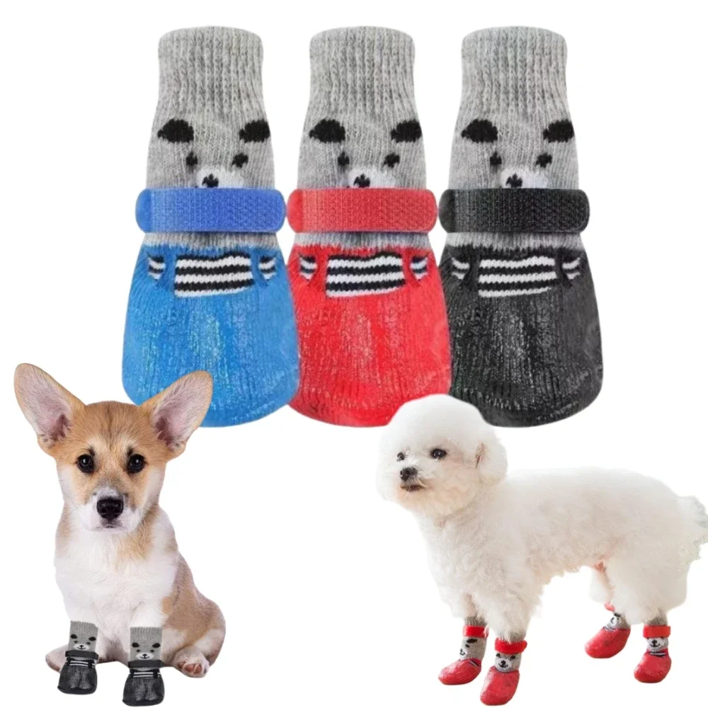 Dog Shoes Cat Boots Winter Warm Socks Waterproof Dog Shoes Rain Snow Pet Booties Anti-Slip Small Puppy Perros Sock Shoes