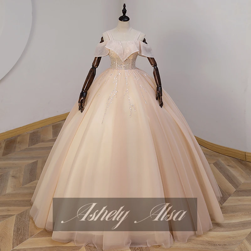 فستان Ashely Alsa 2023 أنيق طويل للحفلات الراقصة بأكمام طويلة مزين بالترتر من Quinceanera للفتيات عمر 16 سنة فستان عيد ميلاد فتاة 15 أنوس