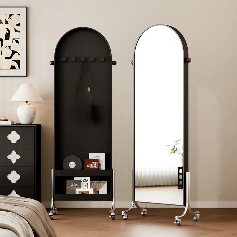 Movable mirror full-body mirror bedroom hanger integrated floor book and newspaper rack rotating dressing mirror fitting mirror