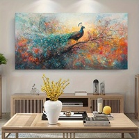 1pc Vibrant Peacock Canvas Art Print - 70.0x140.0cm Frameless Modern Abstract Wall Decor, Rich Color Floral Background, Natur