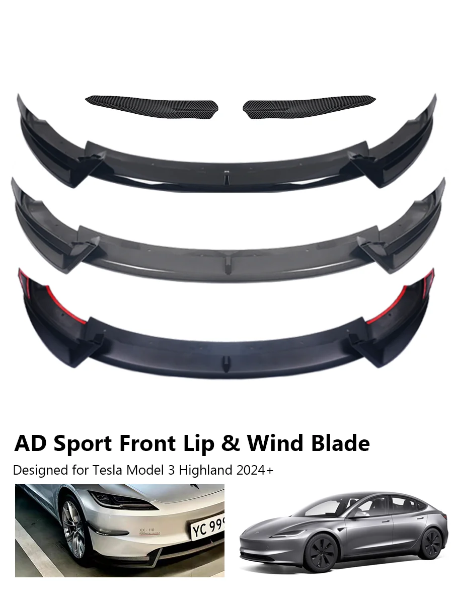 

Auto Front Lip For Tesla Model 3 Highland 2024+ Front Bumper Lip Drilling Free Sport Spoiler Blade Model 3+ Auto Accessories