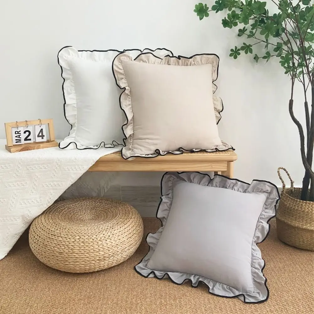 Home Decor Cotton Ruffles Pillow Cover INS Style Square Flounce Throw Pillowcase Embroidery 45x45cm Cushion Cover Sofa/Bed