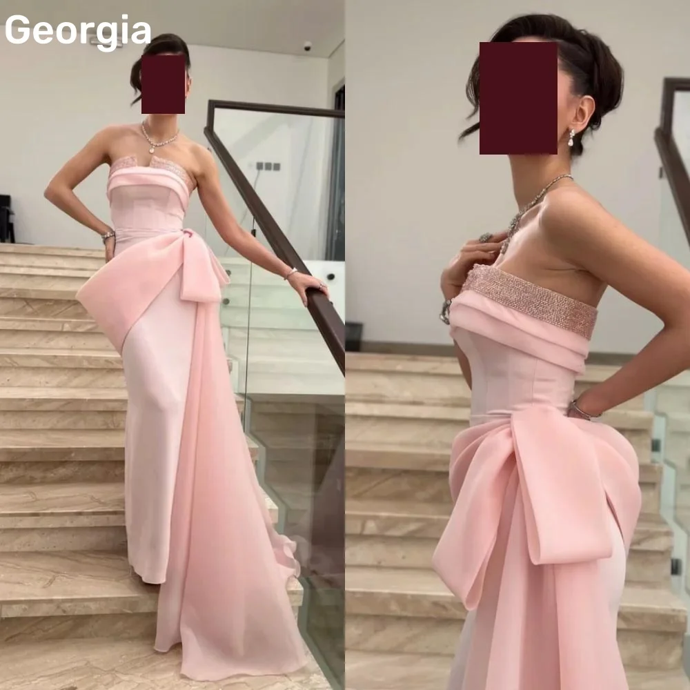 فساتين للمناسبات الخاصة Customized Column Strapless Dresses For Prom Floor-Length Beadings Luxury Evening Dresses Bow