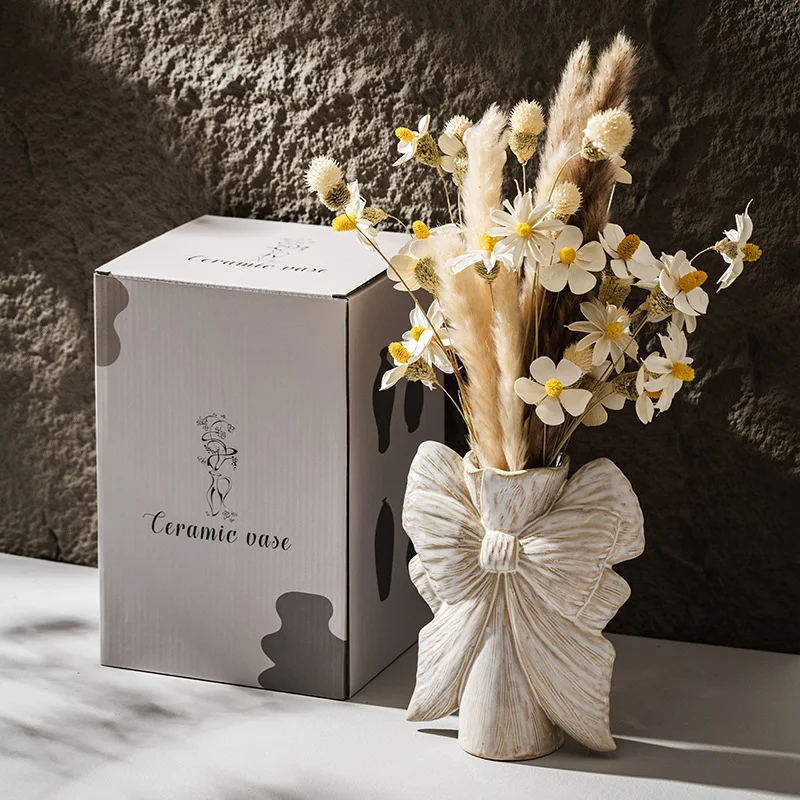 

American Minimalist Ceramic Bow-Knot Flower High-End Vase Wabi-Sabi Style Vases Home Living-Room Dried-Flower Decoration Maison