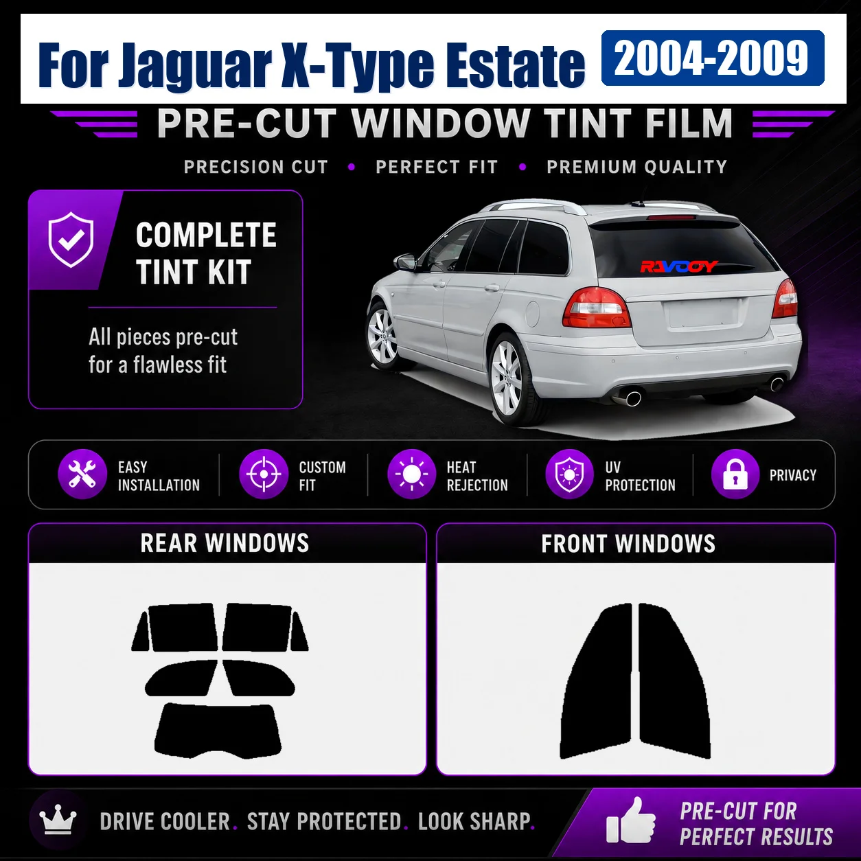 For Jaguar X-Type Estate 2004-2009 Precut Tint Film Premium Front Rear Side Window Removable Reusable Film