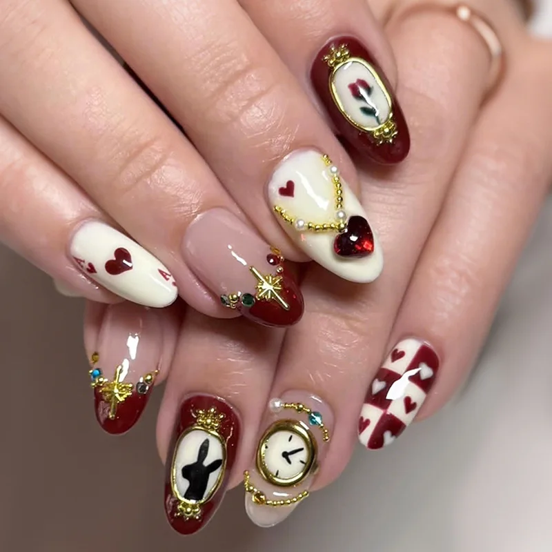 

24 pieces of almond model, wearing nail caramel color, star coffee color spots, handmade point diamond nail pieces.