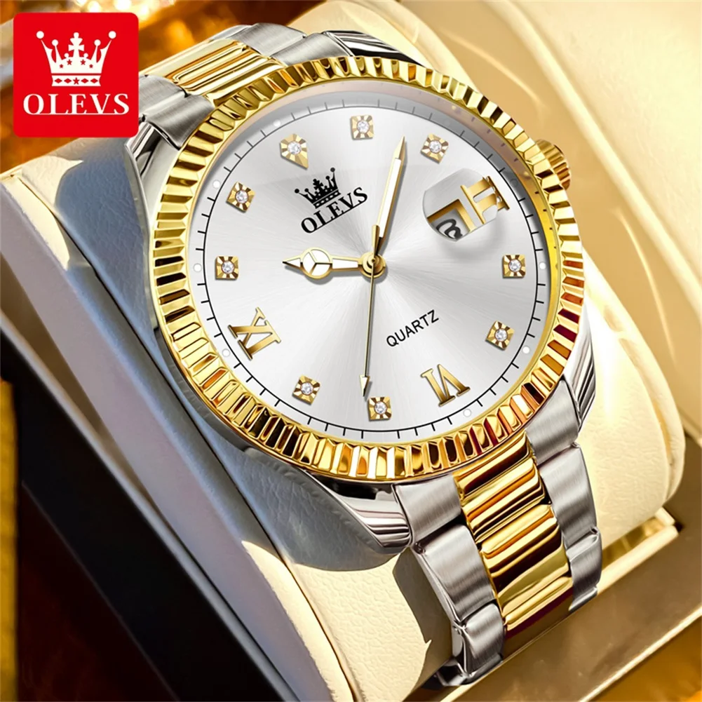 Olevs Original Herren uhr Luxus Top Marke klassische Kalender Handuhr wasserdichte Edelstahl Herren Business Armbanduhr