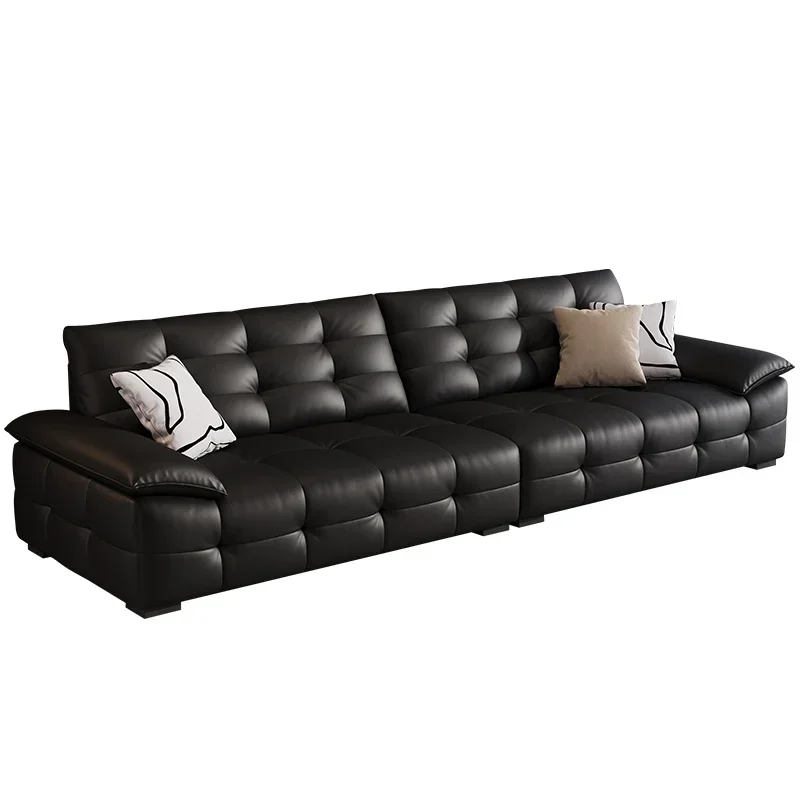 

Leather sofa 2024 new living room large apartment high-end atmosphere black big seat deep straight row leather sofa