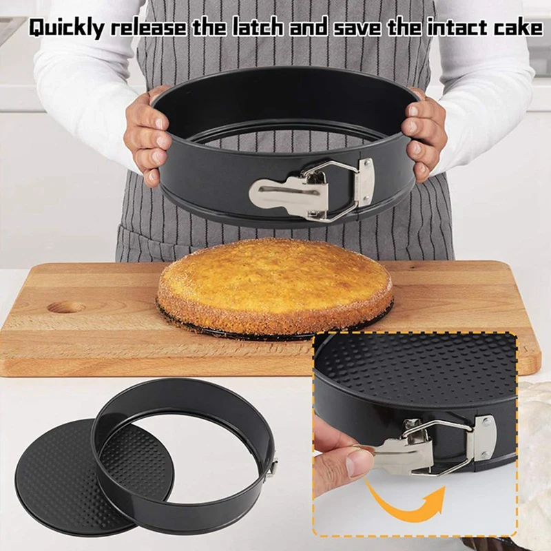 Pan Set Of 3 (4/7/9Inch) Cake Pans Sets Carbon Steel Lock Live Bottom Cake Mold Non-Stick Lock Lock Bottom Bakeware