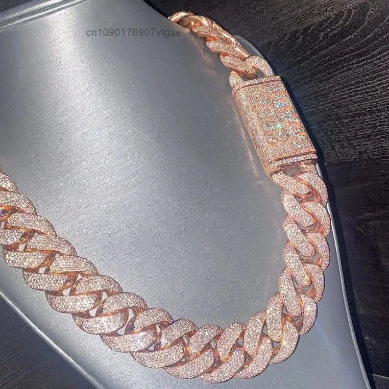 Cuban Hiphop Necklace 925 Sterling Silver 22mm 4Rows VVS Moissanite Iced Out Buss Down Moissanite Cuban Chain.