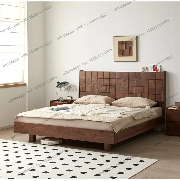 Factory Direct Sales North American Black Walnut Simple Modern Suspension Bed Nordic Full Solid Wood