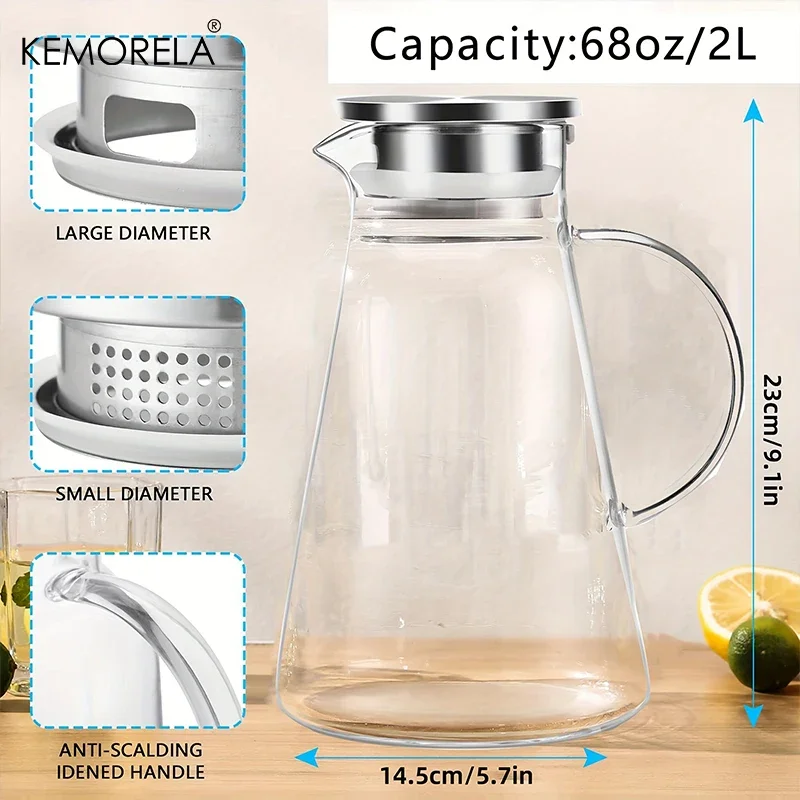 1/2Pcs Water Jug Transparent Heat-Resistant Glass Cold Water Kettle And Cups Water Pot With Handle Large Capacity Household Jug