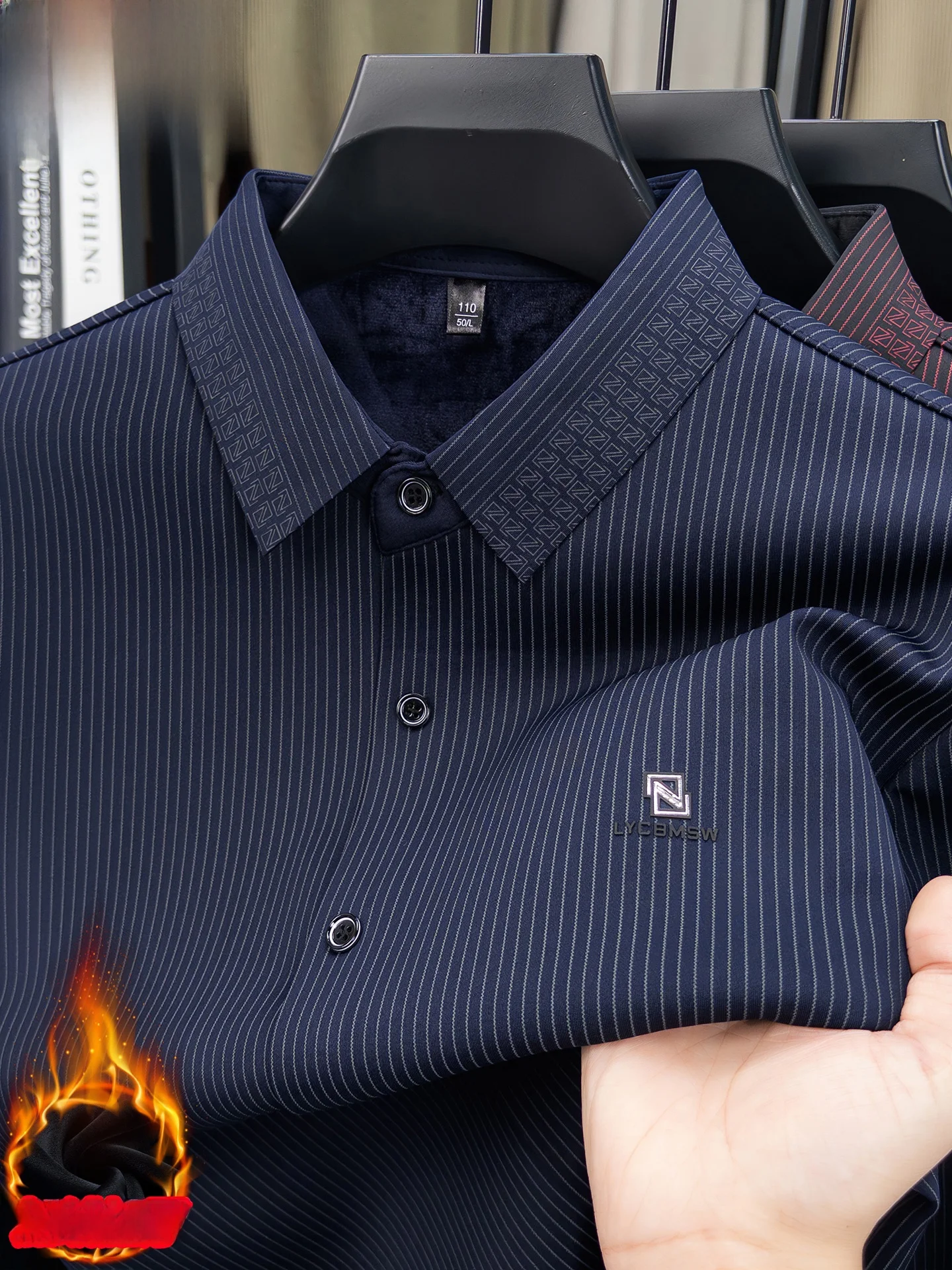 

Мужская теплая рубашка TUCANO с длинным рукавом, на флисовой подкладке, повседневная, утолщенная, зимняя, модная, в полоску, не требует глажки