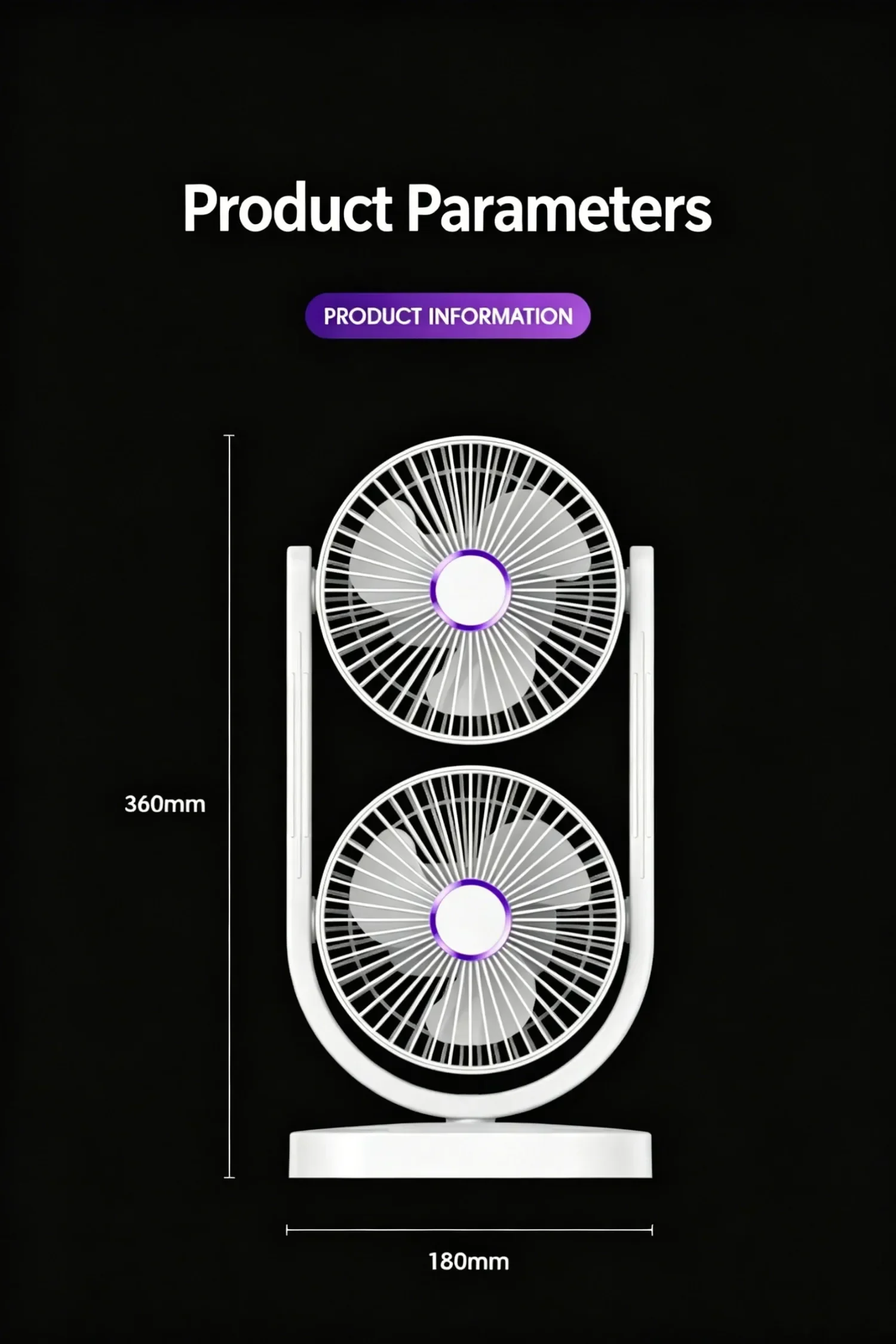 Dual-Head-Schreibtischventilator mit unabhängiger Steuerung, USB wiederaufladbar, 3 Geschwindigkeitsstufen, 360° verstellbar ° Geräuscharmer Twin-Turbo-Lüfter für Büro und Zuhause – Detail 19