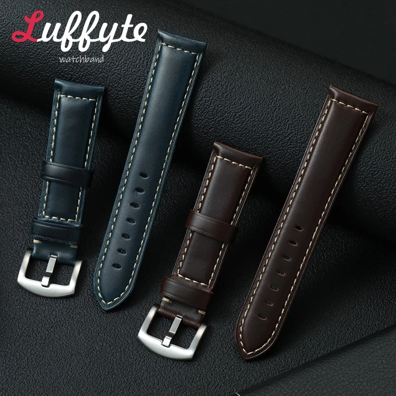 

Handmade Cowhide Watch Strap 20mm 22mm Retro Wrist Bracelets Black Brown Blue Green Watchband Belt with Stainless Steel Buckle