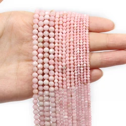 Natural Faceted Shape Pink Opal Round Loose Beads Jewelry Handmade Charms Making DIY Bracelet Accessory Wholesale Supply 2/3/4mm