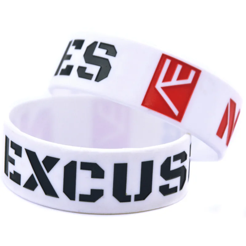 1 PC No Excuse One Inch Wide Silicone Bracelet Engraved And Filled In Color