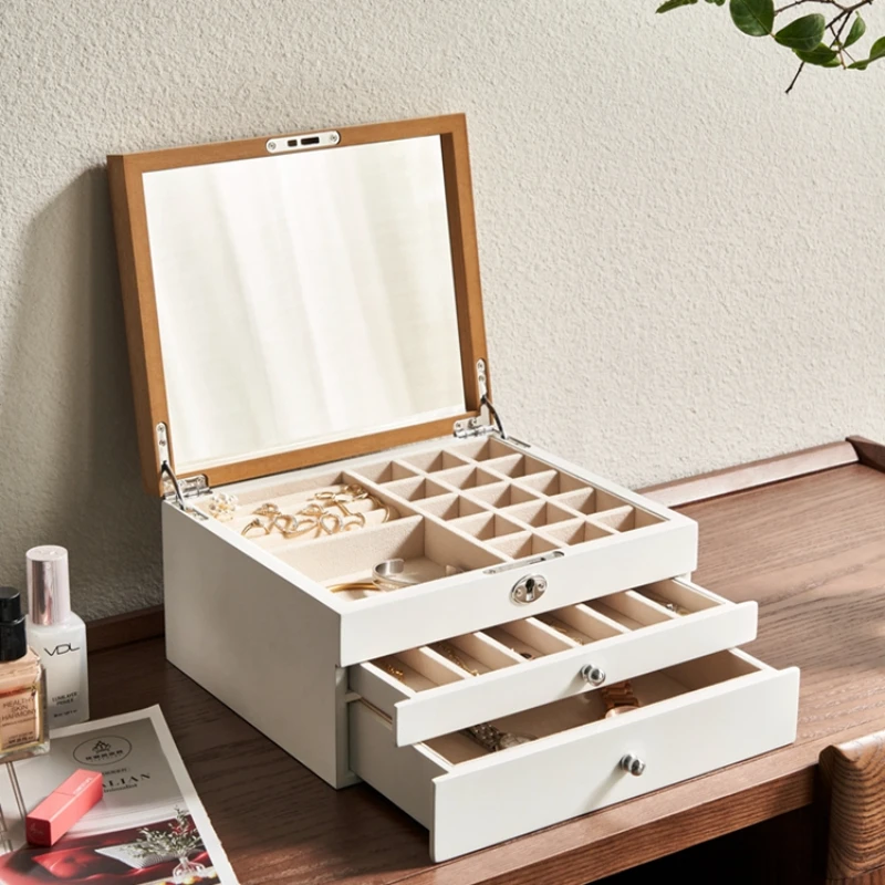 

Jewelry box storage box, high-end hand jewelry, gift earrings, necklace, wooden drawer type, locked, solid wood jewelry box