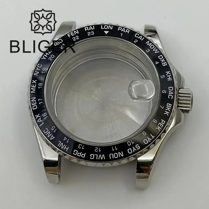 BLIGER 40mm Sapphire Watch Case Black Blue Red GMT Bezel Fit NH35 NH36 Miyota 8215 821A ETA2836 2824 PT5000 Movement