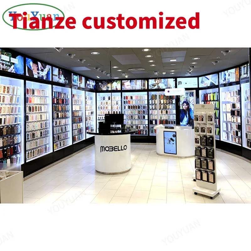 

(customized)Wood and glass wall showcase phone accessories showcase cell phone display showcase mobile shop counter