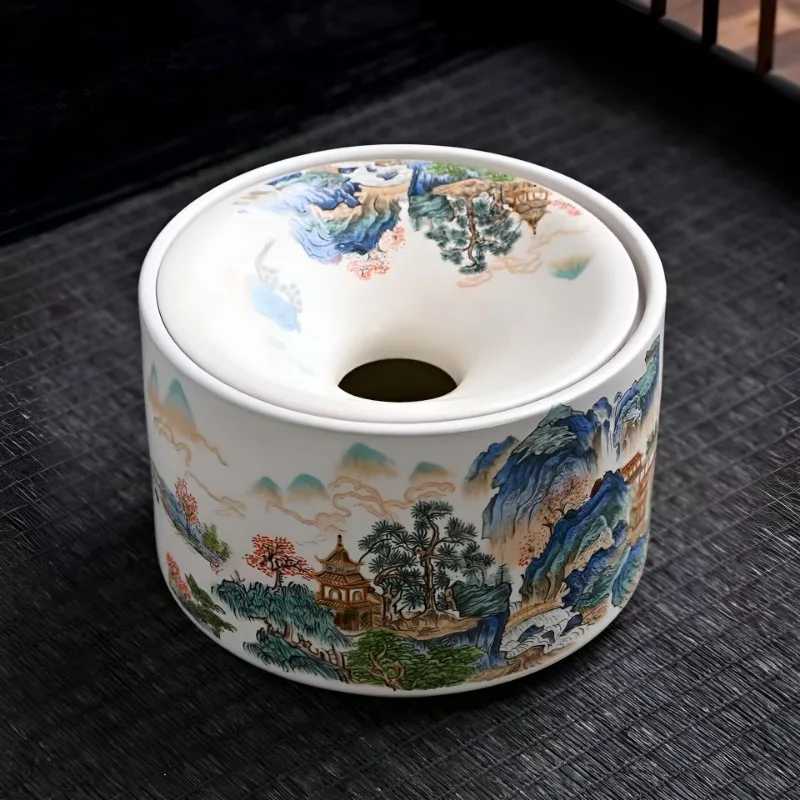 Ru Kiln National Style Ashtray Anti-fly Ash Tangled Lotus Tea Washer Ceramic Tea Dregs Tank Water Bowl Cup Washer Household