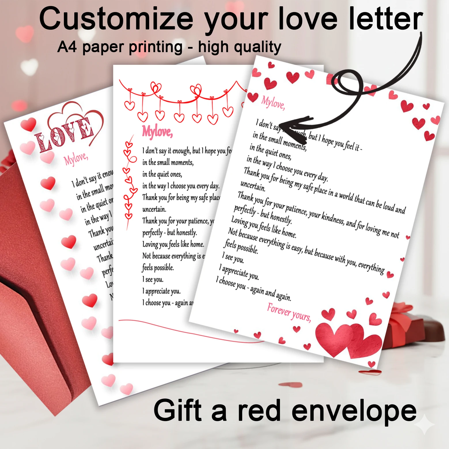 

1Pccustomize Love Letters, Gift Envelopes, Express Love for Loved Ones, Parents, Lovers, and Relatives，A4 Letterhead