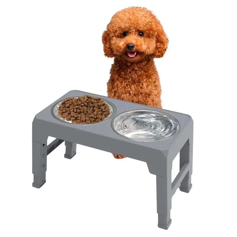 

Raised Dog Bowl Stainless Steel Dog and Cat Bowl Set with Elevated Stand Height Adjustable Food Water Set with Two Bowls