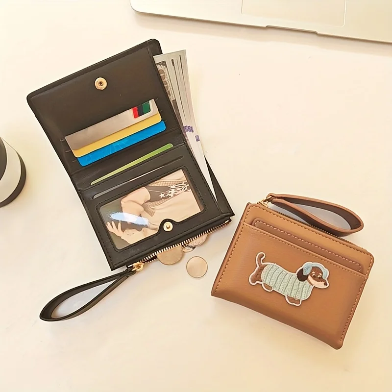 1pcs Embroidery Women's Wallet PU Leather Large Capacity Short Foldable Multi Card Slots Coin Zipper Pocket Minimalist Design