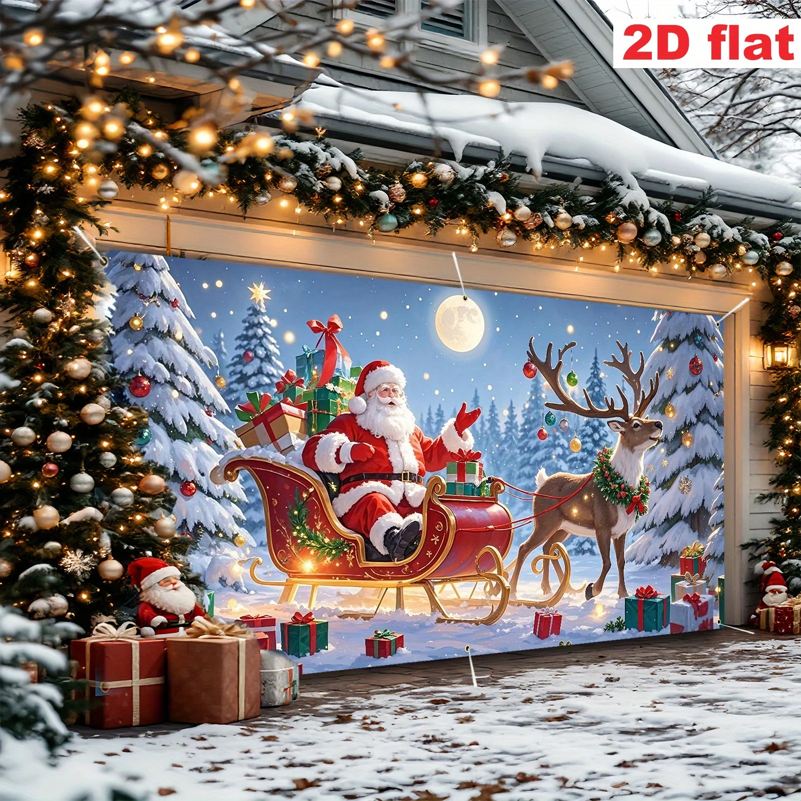2D Flat, 2D Flat Banner Party Banner, Pull Flag/party Banners 1pc (157*71 Inches/400*180cm), Material, Christmas-themed Garage D
