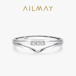Ailmay 925 Sterling Silver Fashion Elegant Clear CZ Stackable Finger Rings For Women & Girls Wedding Statement Fine Jewelry Gift