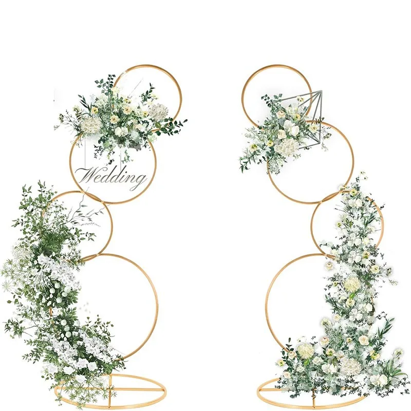 Home DecorWedding Decoration Wrought Iron Flower Stand Background Round Road Guide Removable Vaulted Garland Floral Wedding
