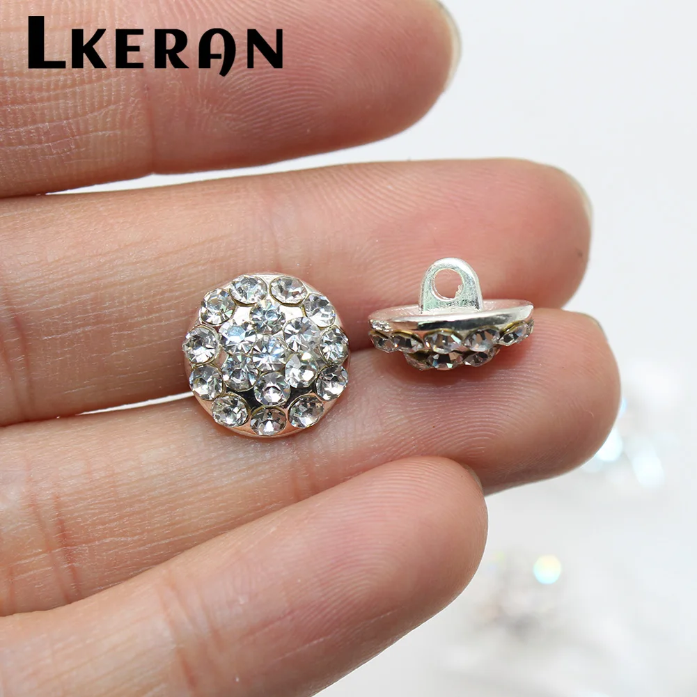 LKERAN 10Pcs Mini 12mm Semicircle Silver Rhinestones Buttons Wedding Crafts Decorative Accessories For DIY Clothing