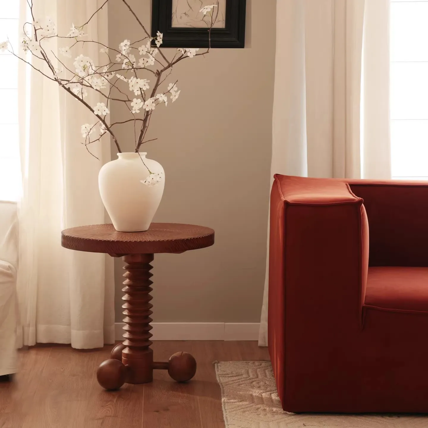 Light luxury Retro High level sense Creativity Solid Wood Small table Living room Movable Round Table Sofa Small Tea Table