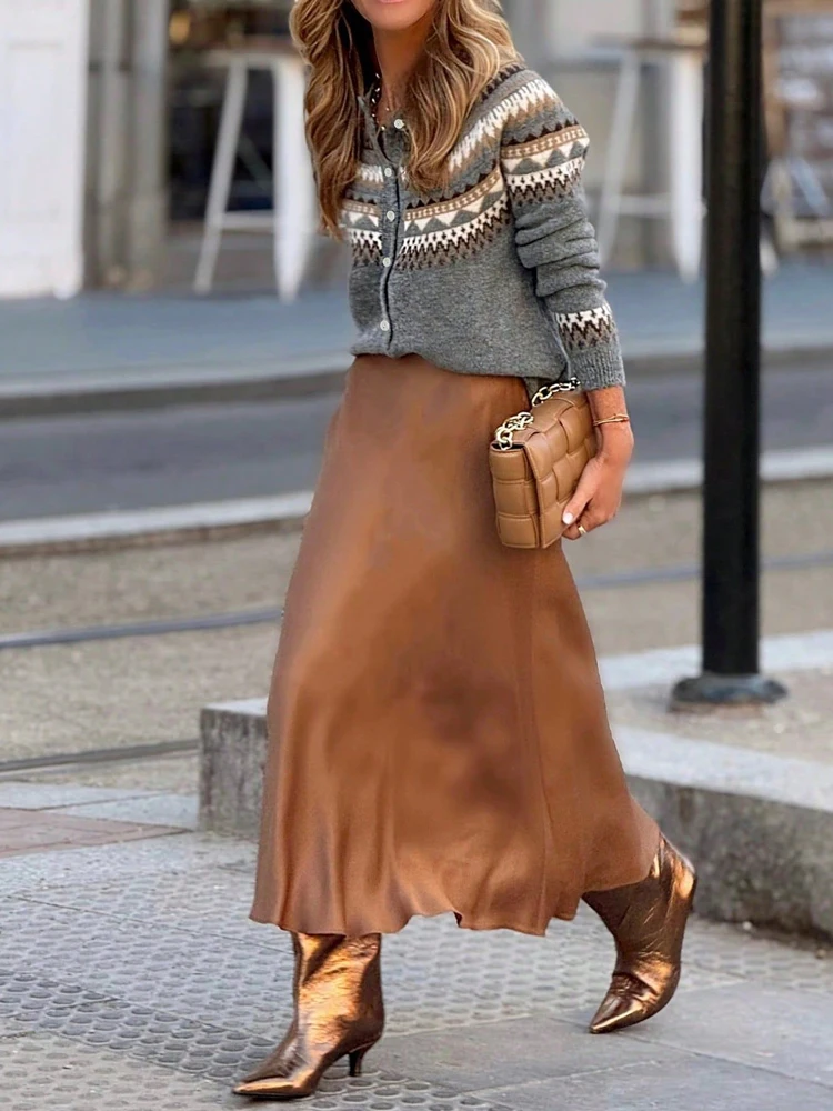 

Женский повседневный зимний кардиган с длинными рукавами, топы, модный узор, теплые свитера с принтом, осенние элегантные уличные вязаные пальто с круглым вырезом