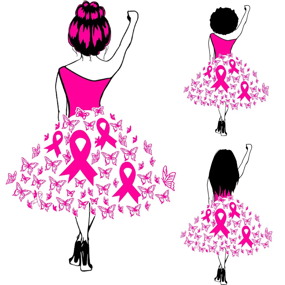 New in Pink Ribbon Breast Cancel Heat Transfer Patches For Clothing Sticker Press Printing Heat Transfer Diy Appliques