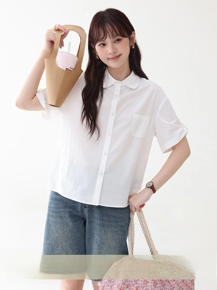 

AMUU Оригинальная белая женская футболка из чистого хлопка с коротким рукавом, свободный крой, летняя новинка, базовый стиль, корейская версия, дышащая, приятная к телу.