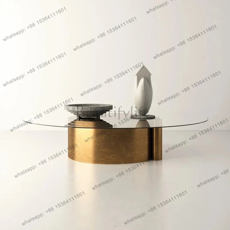 Light luxury small coffee table glass simple modern creative round metal wrought iron living room office small apartment table